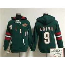 Women Minnesota Wild #9 Mikko Koivu Green Old Time Hockey Stitched Signature Edition Hoodie