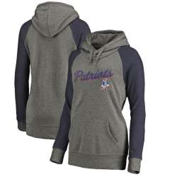 Women New England Patriots NFL Pro Line by Fanatics Branded Timeless Collection Rising Script Plus Size Tri-Blend Hoodie - Ash