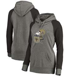 Women New Orleans Saints NFL Pro Line by Fanatics Branded Throwback Logo Tri-Blend Raglan Plus Size Pullover Hoodie - GrayBlack