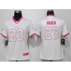 Women Nike Cleveland Browns #23 Haden Matthews White-Pink Stitched NFL Elite Rush Fashion Jersey