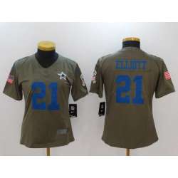 Women Nike Dallas Cowboys #21 Ezekiel Elliott Olive Salute To Service Limited Jerseys