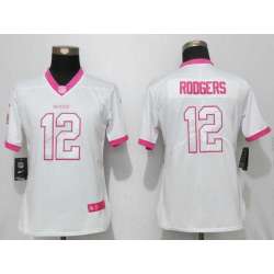 Women Nike Green Bay Packers #12 Rodgers Matthews White-Pink Stitched NFL Elite Rush Fashion Jersey