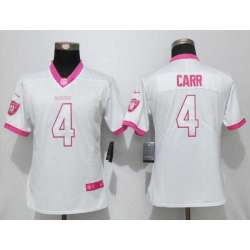 Women Nike Oakland Raiders #4 Carr Matthews White-Pink Stitched NFL Elite Rush Fashion Jersey