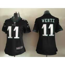 Women Nike Philadelphia Eagles #11 Carson Wentz Black Stitched NFL Game Jersey