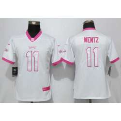 Women Nike Philadelphia Eagles #11 Wentz Matthews White-Pink Stitched NFL Elite Rush Fashion Jersey