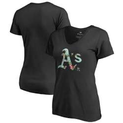 Women Oakland Athletics Fanatics Branded Lovely V Neck T-Shirt Black Fyun