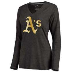 Women Oakland Athletics Gold Collection Long Sleeve Tri-Blend T-Shirt LanTian - Black