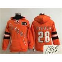 Women Philadelphia Flyers #28 Claude Giroux Orange Old Time Hockey Stitched Signature Edition Hoodie