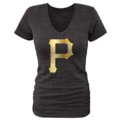 Women Pittsburgh Pirates Fanatics Apparel Gold Collection Tri-Blend T-Shirt LanTian - Black