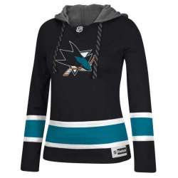 Women San Jose Sharks Blank (No Name & Number) Black Stitched NHL Pullover Hoodie WanKe