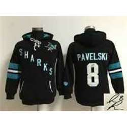 Women San Jose Sharks #8 Joe Pavelski Black Old Time Hockey Stitched Signature Edition Hoodie