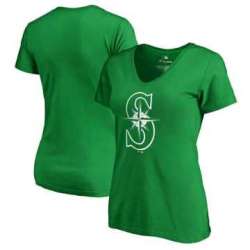 Women Seattle Mariners Fanatics Branded Kelly Green Plus Size St. Patrick\'s Day White Logo V Neck T-Shirt