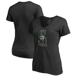Women Seattle Mariners Fanatics Branded Lovely V Neck T-Shirt Black Fyun