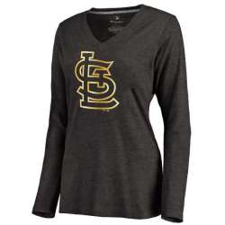 Women St. Louis Cardinals Gold Collection Long Sleeve Tri-Blend T-Shirt LanTian - Black