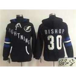 Women Tampa Bay Lightning #30 Ben Bishop Black Old Time Hockey Stitched Signature Edition Hoodie