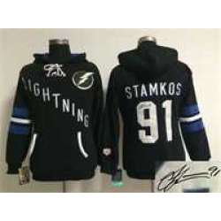 Women Tampa Bay Lightning #91 Steven Stamkos Black Old Time Hockey Stitched Signature Edition Hoodie