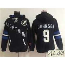 Women Tampa Bay Lightning #9 Tyler Johnson Black Old Time Hockey Stitched Signature Edition Hoodie