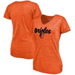 Women\'s Baltimore Orioles Freehand V Neck Slim Fit Tri Blend T-Shirt Orange FengYun