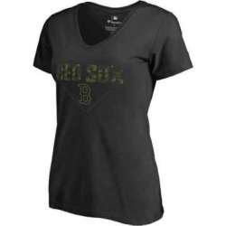 Women's Boston Red Sox Fanatics Branded Black Big & Tall Memorial V Neck Camo T-shirt FengYun
