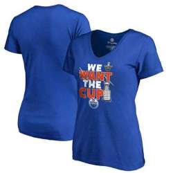 Women's Edmonton Oilers Fanatics Branded 2017 NHL Stanley Cup Playoff Participant Blue Line Plus Size V Neck T Shirt Royal FengYun