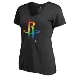 Women's Houston Rockets Fanatics Branded Black Team Pride Slim Fit V Neck T-Shirt FengYun