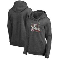 Women\'s Kansas City Chiefs NFL Pro Line by Fanatics Branded 2019 AFC Champions Trophy Collection Locker Room Crossover V Neck Pullover Hoodie Heather Charcoal