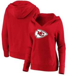 Women\'s Kansas City Chiefs NFL Pro Line by Fanatics Branded Primary Team Logo V Neck Pullover Hoodie Red