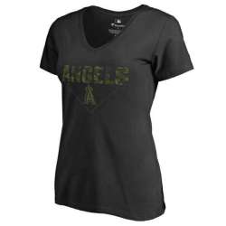 Women's Los Angeles Angels of Anaheim Fanatics Branded Black Big & Tall Memorial V Neck Camo T-shirt FengYun