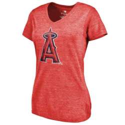 Women's Los Angeles Angels of Anaheim Fanatics Branded Primary Distressed Team Tri Blend V Neck T-Shirt Heathered Red FengYun