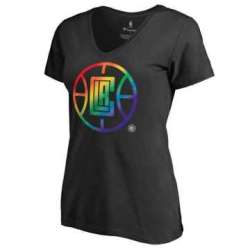Women's Los Angeles Clippers Fanatics Branded Black Team Pride Slim Fit V Neck T-Shirt FengYun