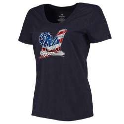 Women's Milwaukee Brewers Navy Plus Sizes Banner Wave T-Shirt