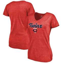 Women's Minnesota Twins Freehand V Neck Slim Fit Tri Blend T-Shirt Red FengYun