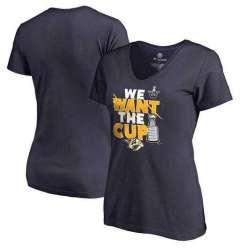 Women's Nashville Predators Fanatics Branded 2017 NHL Stanley Cup Playoff Participant Blue Line Slim Fit V Neck T Shirt Navy FengYun