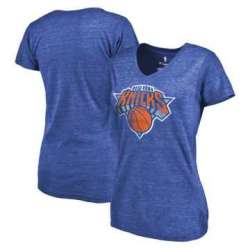 Women\'s New York Knicks Distressed Team Primary Logo Slim Fit Tri Blend T-Shirt Royal FengYun