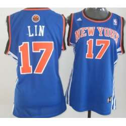 Women\'s New York Knicks #17 Jeremy Lin Revolution 30 Swingman Blue Jerseys