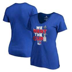 Women's New York Rangers Fanatics Branded 2017 NHL Stanley Cup Playoff Participant Blue Line Plus Size V Neck T Shirt Royal FengYun
