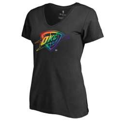 Women's Oklahoma City Thunder Fanatics Branded Black Team Pride Slim Fit V Neck T-Shirt FengYun