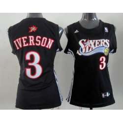 Women\'s Philadelphia 76ers #3 Allen Iverson Revolution 30 Swingman Black Jerseys