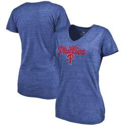 Women's Philadelphia Phillies Freehand V Neck Slim Fit Tri Blend T-Shirt Royal FengYun