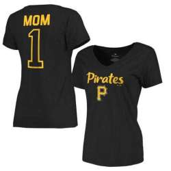 Women's Pittsburgh Pirates 2017 Mother's Day #1 Mom V-Neck T-Shirt - Black FengYun