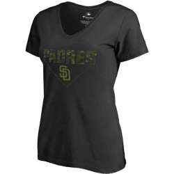 Women's San Diego Padres Fanatics Branded Black Big & Tall Memorial V Neck Camo T-shirt FengYun