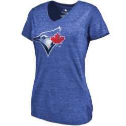 Women\'s Toronto Blue Jays Fanatics Branded Primary Distressed Team Tri Blend V Neck T-Shirt Heathered Royal FengYun