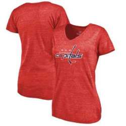 Women's Washington Capitals Distressed Team Primary Logo Tri Blend T-Shirt Red FengYun