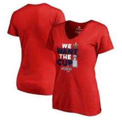 Women\'s Washington Capitals Fanatics Branded 2017 NHL Stanley Cup Playoff Participant Blue Line Plus Size V Neck T Shirt Red FengYun