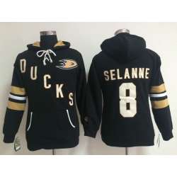 Womens Anaheim Ducks #8 Teemu Selanne Black Old Time Hockey Hoodie