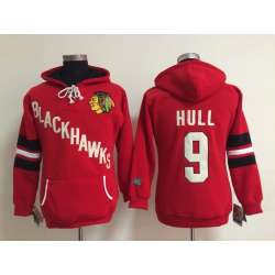 Womens Chicago Blackhawks #9 Bobby Hull Red Old Time Hockey Hoodie