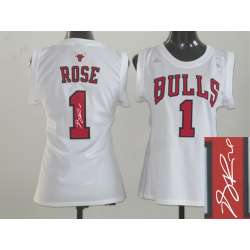 Womens Chicago Bulls #1 Rose Swingman White Signature Edition Jerseys
