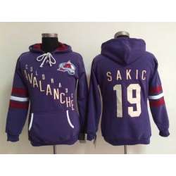 Womens Colorado Avalanche #19 Joe Sakic Purple Stitched Hoodie