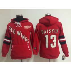Womens Detroit Red Wings #13 Pavel Datsyuk Red Old Time Hockey Hoodie
