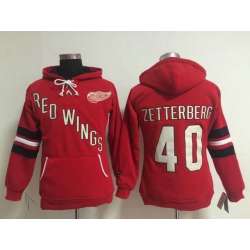 Womens Detroit Red Wings #40 Henrik Zetterberg Red Stitched Hoodie